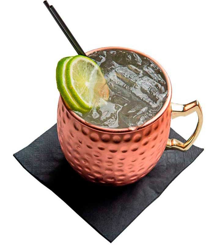 Moscow mule served in a copper mug