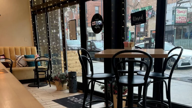 A table beside the Broadway windows at Café Korzo