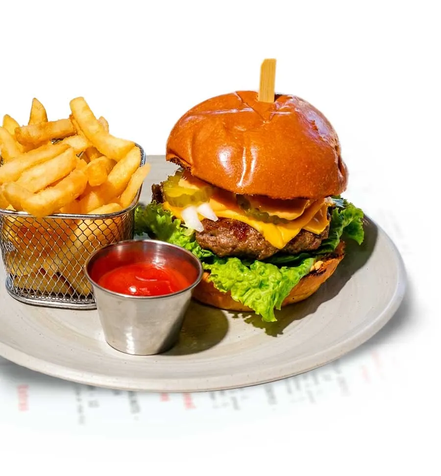 Korzo burger served with fries